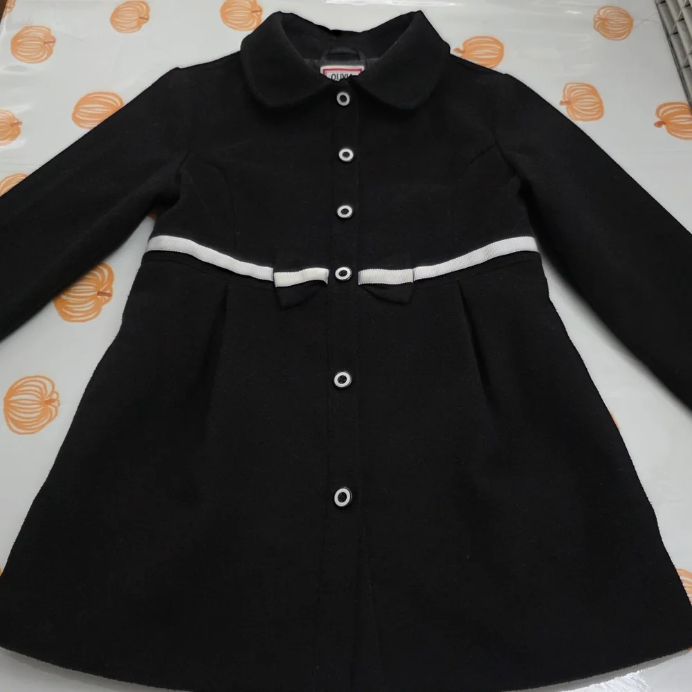 Girls Gymboree Olivia Pig Black Fashion Coat with White Accents Size Large 10/12